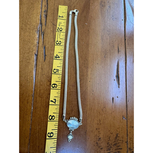 Oval Rainbow Moonstone Pendant 925 Silver Signed 2 T.C. Rope Chain - Picture 7 of 7